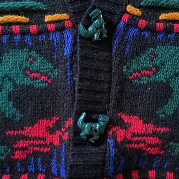 Vintage 90s Ground Control T Rex Dinosaur Cardigan Sweater! - Picture 3 of 6